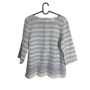 J. Jill Love Linen Striped  Buttoned-Back Top XS
